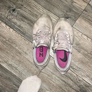 Nike women running shoes well worn pink/over 400 miles. ultra runnering